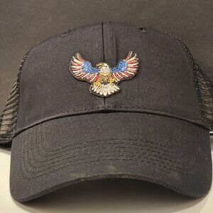 American Eagle Patched Black Mesh Low Profile Snapback Trucker Hat